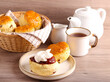 Classical scones with jam and whipped cream