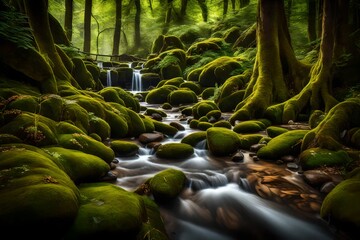 waterfall in the forest generated by AI technology