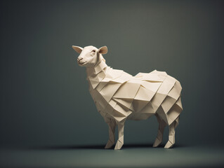 Wall Mural - A Paper Origami of a Sheep on a Solid Background with Studio Lighting