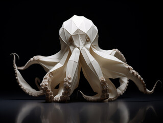 Sticker - A Paper Origami of an Octopus on a Solid Background with Studio Lighting