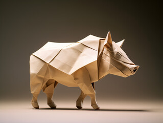 Sticker - A Paper Origami of a Warthog on a Solid Background with Studio Lighting