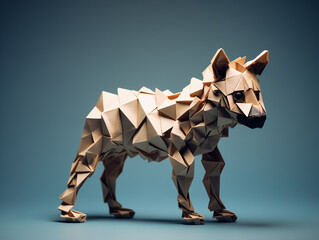 Sticker - A Paper Origami of a Hyena on a Solid Background with Studio Lighting