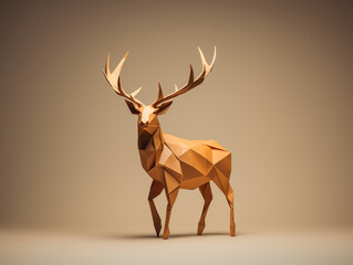 Poster - A Paper Origami of an Elk on a Solid Background with Studio Lighting