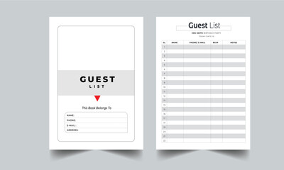 Wall Mural - Guest List Planner design layout template with cover page design template. Guest List Tracker, Guest List Template