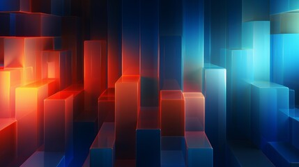 Fototapete - Modern digital abstract 3D background. Geometric glowing shapes. Cyberspace technology concept business web design