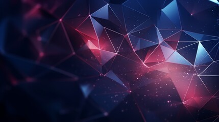 Fototapete - Abstract digital background of glowing triangles, polygons and three-dimensional shapes. An artistic banner for your design project, website.