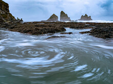 Seawater Swirls Ashore At High Tide At Motukiekie Beach; Greymouth, South Island, New Zealand