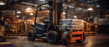 Forklift In Metal Warehouse Loading Stainless Steel Sheets
