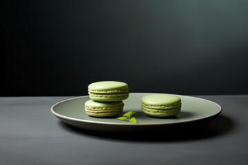 Wall Mural - Mint green macarons elegantly arranged on a beautiful plate.