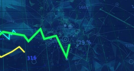 Poster - Animation of graphs with changing numbers, connected dots, geometric shapes on abstract background
