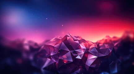 Wall Mural - Crystalline geometric landscape under a purple sunset glow.