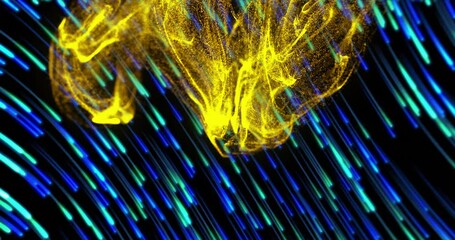 Poster - Animation of dynamic wave pattern and lines moving in circular motion against black background