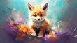 painting style illustration happy baby foxy with color.Generative AI
