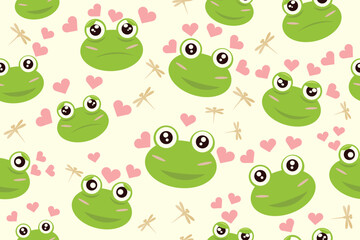 Wall Mural - Green frog seamless pattern in flat vector for background wallpaper, wrapping, fabric, print, etc.