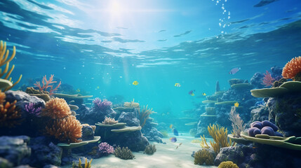 Aufkleber - Tranquil Underwater Lagoon with Tropical Fish Background