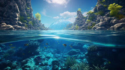 Aufkleber - Underwater Archipelago with Crystal-Clear Blue Waters Background