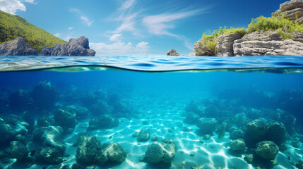 Aufkleber - Underwater Archipelago with Crystal-Clear Blue Waters Background