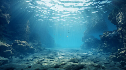 Poster - Underwater Volcanic Landscape with Bubbling Vents Background