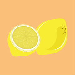 Poster - Yellow lemon with a piece of lemon sliced and cut