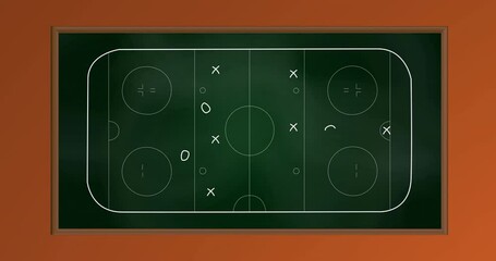 Poster - Animation of arrow, circles and x symbols on sports court on orange background