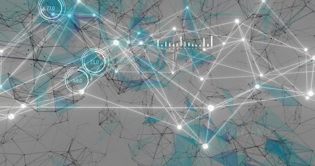 Leinwandbilder - Animation of graphs, changing numbers in loading circles connected dots forming geometric shapes