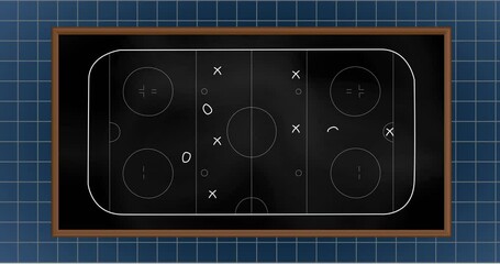 Poster - Animation of x and circles with arrows on sports court over grid pattern against black background