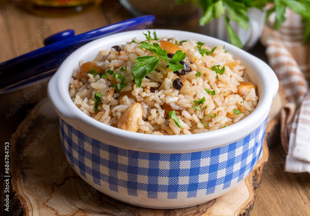 Turkish Rice Types Traditional delicious Turkish food; rice pilaf with pine nuts and ...