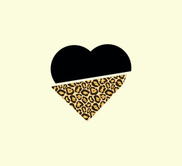 Wall Mural - heart split into two, half black and half with leopard pattern