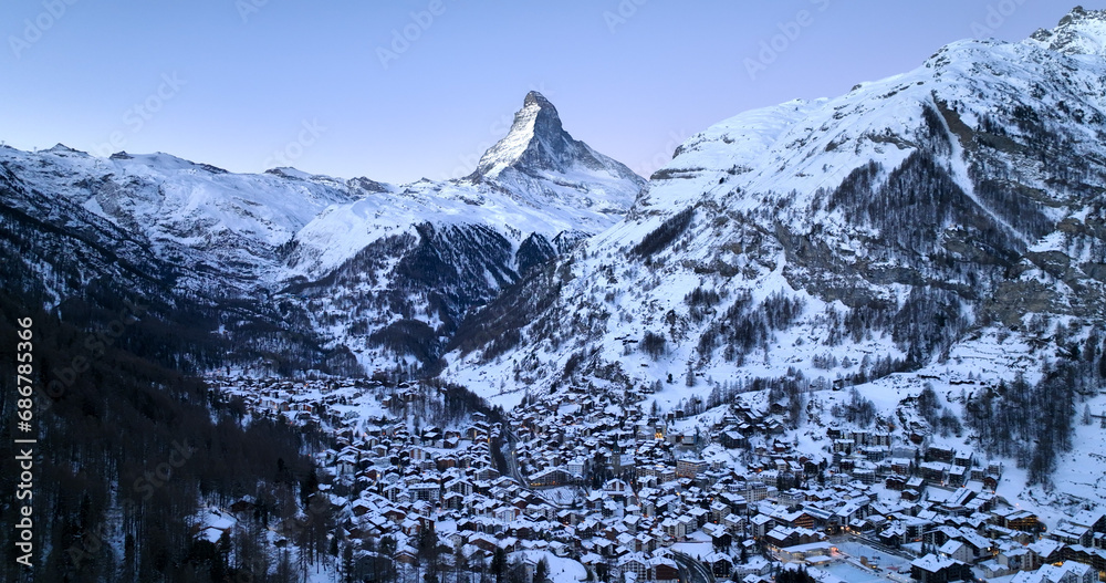 Panoramic landscape of Zermatt city Valley famous travel ski resort and ...