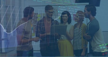Poster - Animation of financial data processing over diverse business people