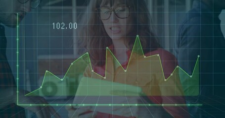 Poster - Animation of financial data processing over diverse business people