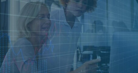 Poster - Animation of financial data processing over diverse business people
