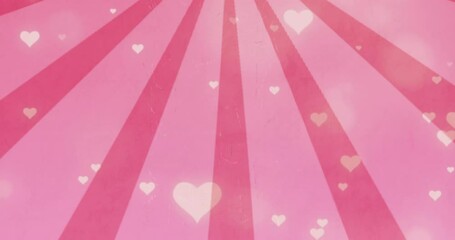 Poster - Animation of hearts and glowing spots of light on pink striped background