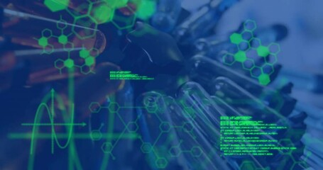 Poster - Animation of scientific data processing over test tubes spinning in laboratory