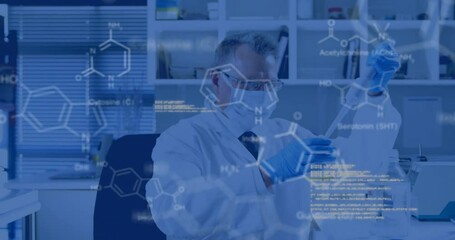 Poster - Animation of scientific data processing over caucasian male scientist in laboratory