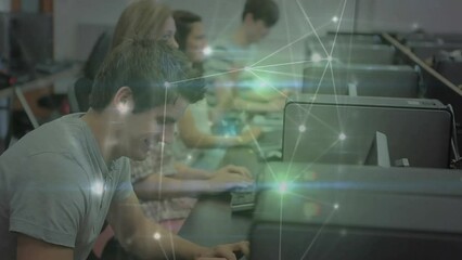 Poster - Animation of networks of connections over diverse businesspeople in office