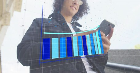Poster - Animation of financial data processing over biracial man using smartphone