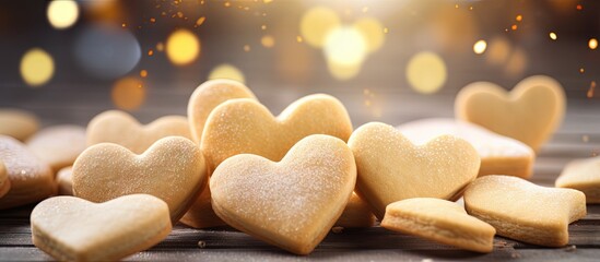 Aufkleber - Heart shaped Valentine s Day cookies homemade love filled pastries made with natural organic ingredients Copy space image Place for adding text or design