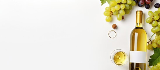Aufkleber - Minimalistic trendy flat lay of white wine on a white background perfect for wine bar or winery concepts Copy space image Place for adding text or design