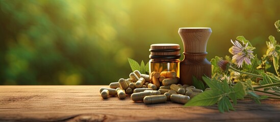 Poster - Herbal remedies in various forms for health and wellness Copy space image Place for adding text or design