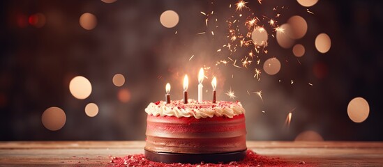Aufkleber - Retro style cake with blurred light effect heart and sparkler for Valentine s Day Copy space image Place for adding text or design