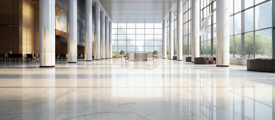 Aufkleber - Luxurious commercial building or hotel lobby clean corporate hall with real floor tile modern shiny office with reflections after professional cleaning Copy space image Place for adding text or