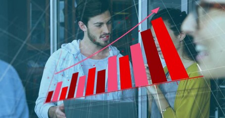 Poster - animation of financial data processing over diverse businesspeople in office