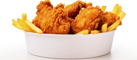 Aufkleber - Isolated fried chicken in a bucket on white background with clipping path Copy space image Place for adding text or design