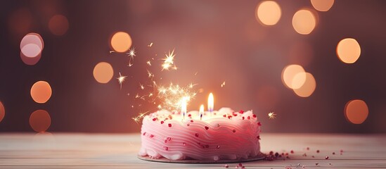 Aufkleber - Retro style cake with blurred light effect heart and sparkler for Valentine s Day Copy space image Place for adding text or design