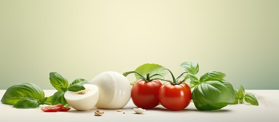 Poster - Isolated mozzarella tomato and basil Copy space image Place for adding text or design