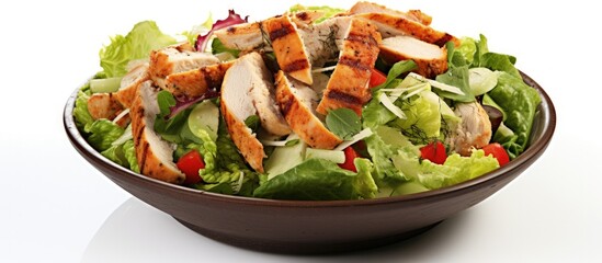 Poster - Grilled chicken with fresh greens and croutons Copy space image Place for adding text or design