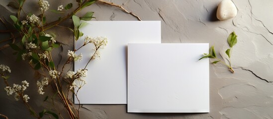 Poster - Modern and minimalist wedding stationery with blank mockups of cotton rag deckle edge handmade paper invitations Copy space image Place for adding text or design