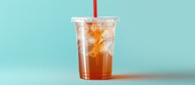 Realistic Transparent Ice Cup Plastic Mockup 3D Render 3D Model Copy Space Image Place For Adding Text Or Design