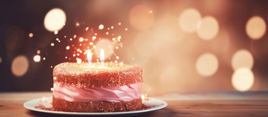 Aufkleber - Retro style cake with blurred light effect heart and sparkler for Valentine s Day Copy space image Place for adding text or design